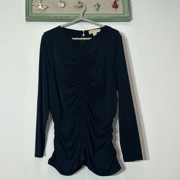 Michael Kors rouched center long sleeve bodycon black classic top plus 1X new - Picture 1 of 7